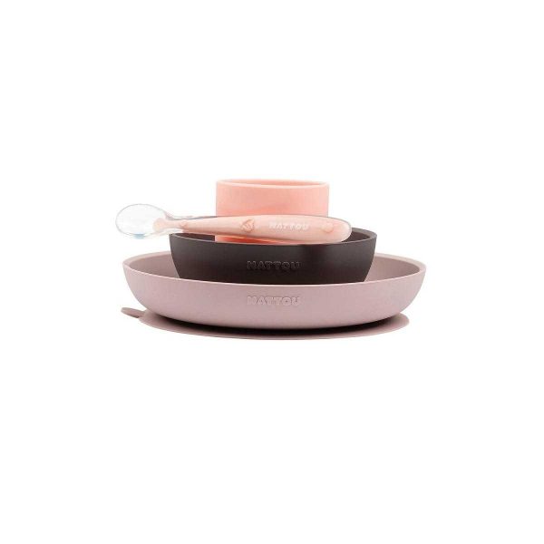 NATTOU Set jedálenský silikonový 4 ks ružovo-fialový bez BPA